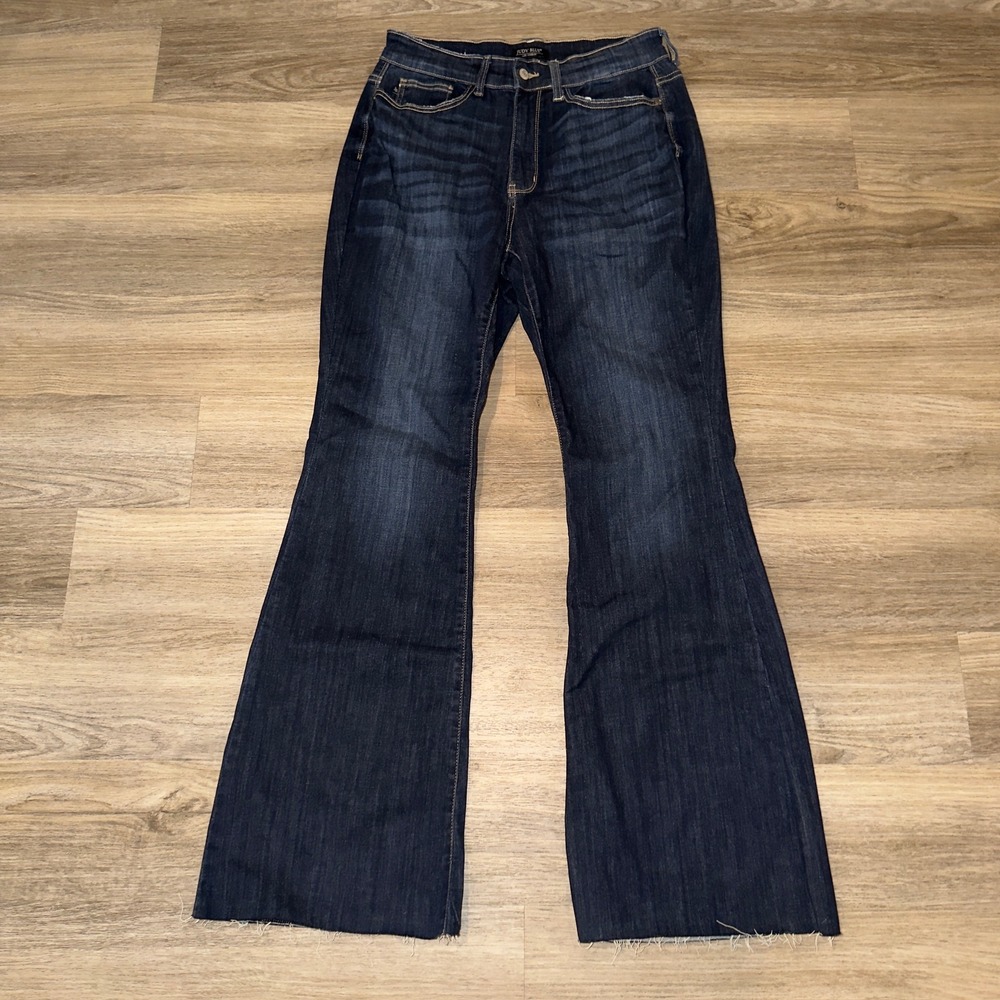 Judy Blue High Waist Flare Jeans Dark Wash Raw Hem JB82343DK-PL Womens 14W